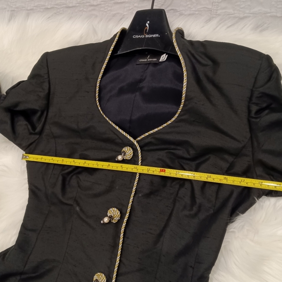 Vintage Couture Craig Signer Black Taffata Silk Gown with Gold Embellishments - Picture 6 of 12